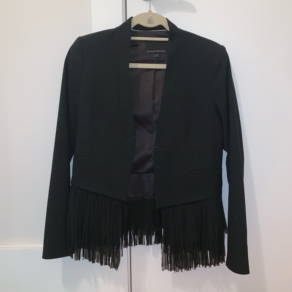 Banana Republic Black Tuxedo Fringe Jacket